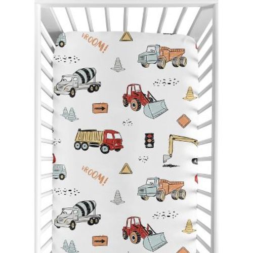 Sweet Jojo Designs Boy Baby Fitted Crib Sheet Construction Truck Collection Red And Blue