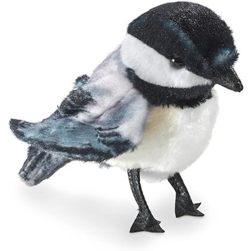 Folkmanis Mini Chickadee Finger Puppet, White; Black; Gray