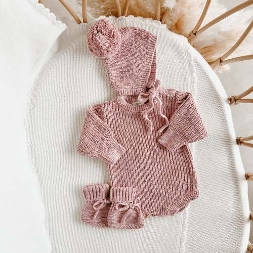 Lilac Chunky Knit Romper & Bonnet Bundle