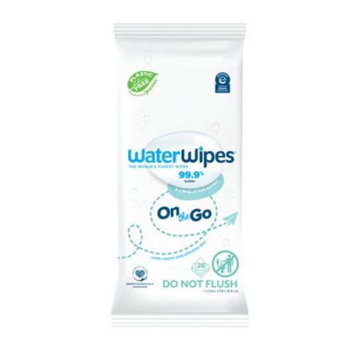 WaterWipes Plastic-Free On The Go 99.9% Water Based Baby Wipes - Unscented - 28ct