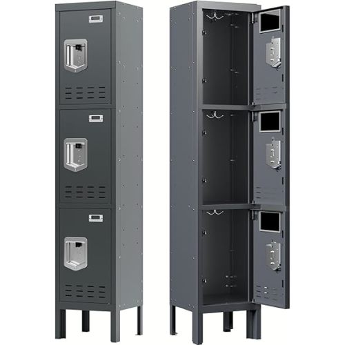 Lockers,Metal Locker, Lockers for Employees,Storage Locker with 3 Doors, Card Slot,Lockable Steel Locker for Gym,School,Home,Office,Garage,Assembly Required