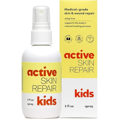 Active Skin Repair Kids First Aid Spray - Non-Toxic & Natural Antiseptic for Minor Cuts, Wounds, Scrapes, Rashes, Sunburns, and Other Irritations (3oz Spray)