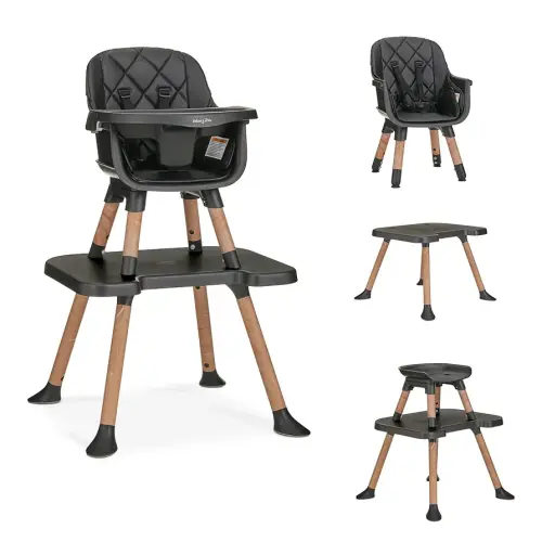Dream On Me Luna 4-in-1 Convertible Baby High Chair in Black, Transforms into Booster, Toddler Seat & Table Set, Adjustable and Removable Tray Portable High Chair