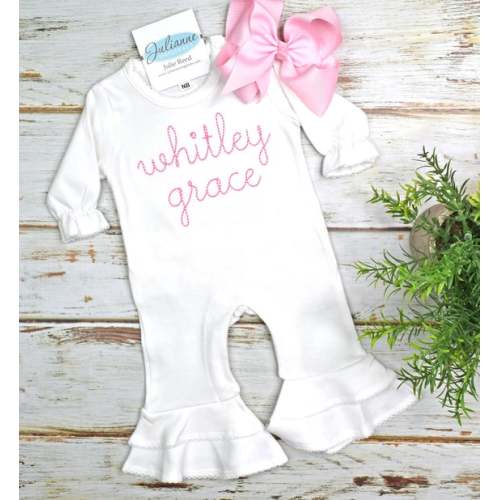 Baby Girl Coming Home Outfit, Monogrammed Romper, Personalized Baby Gift, Monogrammed Sleeper, Newborn Pictures, Bow NOT Included - Etsy