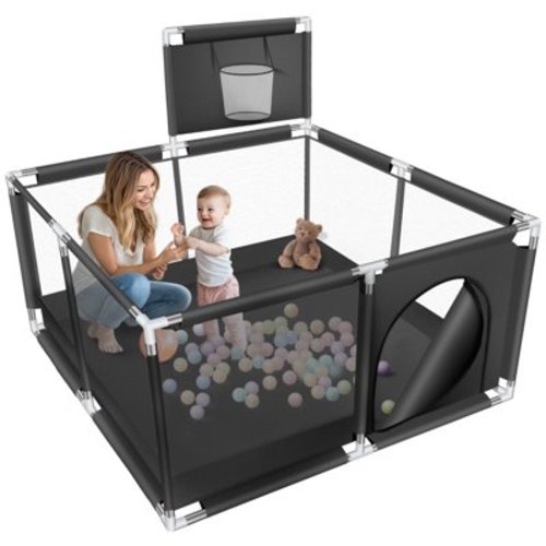 HDJ Baby Playpen,50in Baby Playard Fence for Toddlers Boy and Girls,Black