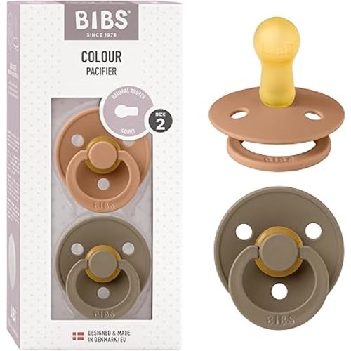 BIBS Pacifiers Colour Collection | Natural Rubber Baby Pacifier | Set of 2 BPA-Free Soothers | Made in Denmark | 6+ Months (Pack of 2) | Earth/Dark Oak