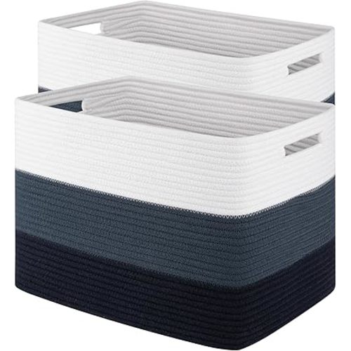 Storage Baskets for Organizing, 2 Pack Woven Basket for Storage, Rectangle Baskets for Shelves Closet Organizers, Toy Basket for Nursery Storage Living Room, Laundry Room, Bedroom, Gradient Blue
