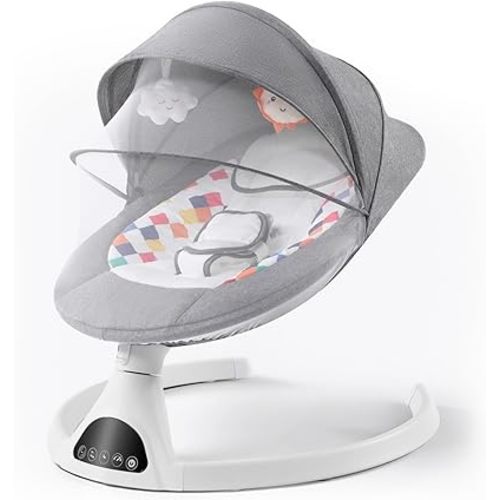 Baby Swing for Infants, Electric Portable Baby Swing for Babies, Bluetooth Touch Screen/Remote Control Timing Function 5 Swing Speeds Baby Rocker Chair with Music 5 Point Harness Gray