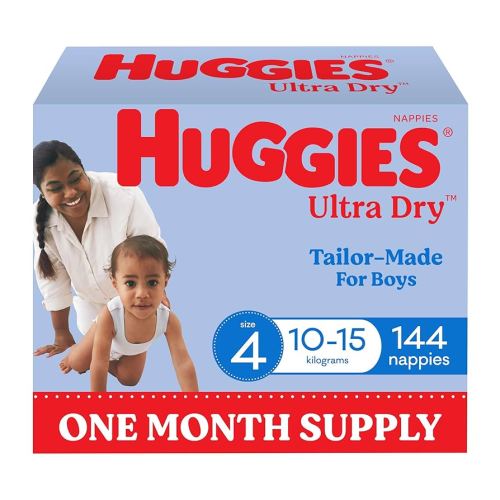 Huggies Ultra Dry Nappies Boys Size 4 (10-15kg) 144 Count - One Month Supply (Packaging May Vary) : Amazon.com.au: Baby