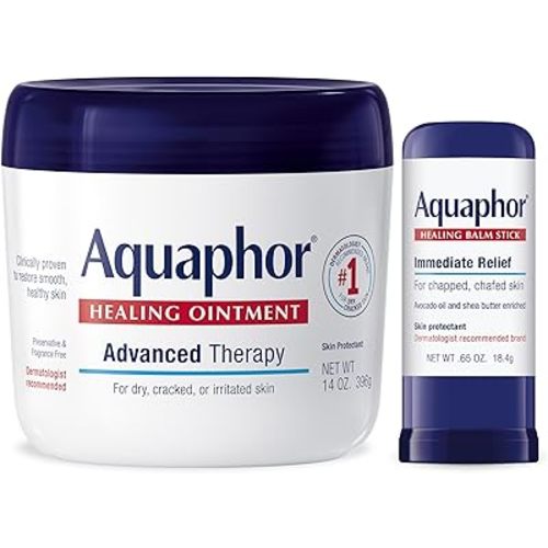 Aquaphor Advanced Therapy Healing Ointment Skin Protectant (14 Oz) + Healing Balm Stick with Avocado Oil and Shea Butter (0.65 Oz)