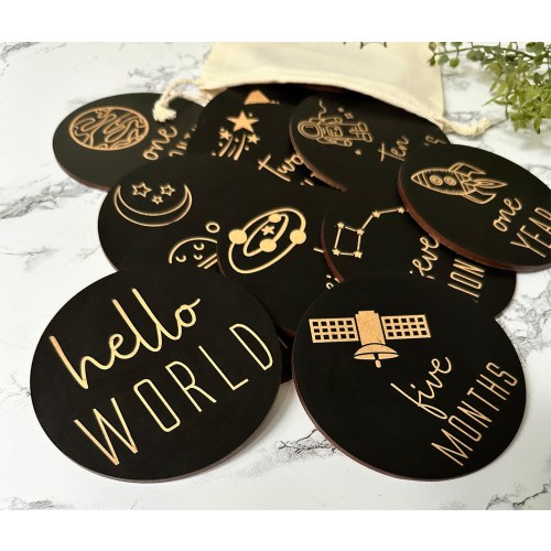 Baby Milestone Cards- Wooden Monthly Milestone for Baby Photos- Baby Gift- Baby Shower Gift- Baby Space Theme- Milestone Cards