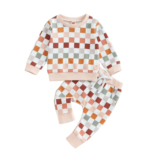 PASTEL CHECKERS Waffle Knit Outfit - Hazel & Bo