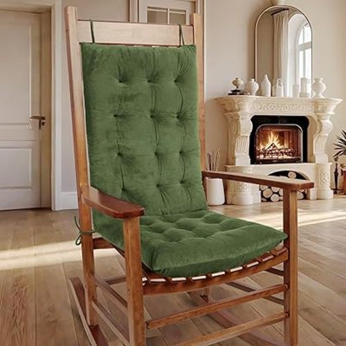 OVOV Thick Rocking Chair Cushion Warm Tufted Rocking Chair Pads Set of 2 with Ties High Back and Seat Cushion Suitable for Indoor Green