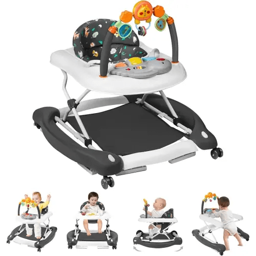 Baby Walker, 5 in 1 Baby Walkers for Boys Girls 6-12 Months, Foldable Walkers for Babies with Bouncer & Feeding Tray, Music, Adjustable Heights, Activity Walker for Infant