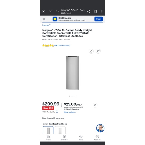 Insignia™ - 7 Cu. Ft. Garage Ready Upright Convertible Freezer with ENERGY STAR Certification - Stainless Steel