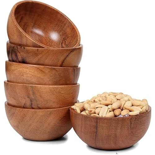 Set of 6 small acacia wood dessert bowls 4.2 * 2 inches | 8 oz capacity | Charcuterie accessories | use for dipping, condiments, nuts, ice cream, snacks, sauce, dips