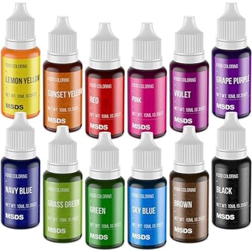Food Coloring Set - 12 Color Food Grade Vibrant Food Dye Tasteless Liquid Color for Cake Decorating, Baking, Easter Egg, Icing, Fondant, Cooking, Slime Making DIY Supplies Kit - 0.35 Fl. oz (10 ml)/Bottles