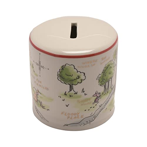 Happy Homewares Ceramic Winnie The Pooh Money Bank - Hundred Acre Wood Map - Perfect for a Classic Fan - Officially Licensed