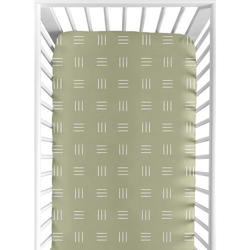 Sweet Jojo Designs Sage Green Boho Mudcloth Boy or Girl Fitted Crib Sheet Baby or Toddler Bed Nursery - White Bohemian Woodland Tribal Southwest Mud Cloth Hatch Gender Neutral Triple Line