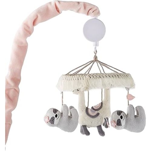 Levtex Baby - Imani Musical Rotating Baby Crib Mobile - Plush Llamas and Sloths - Grey, Cream, Pink, White - Nursery Accessories