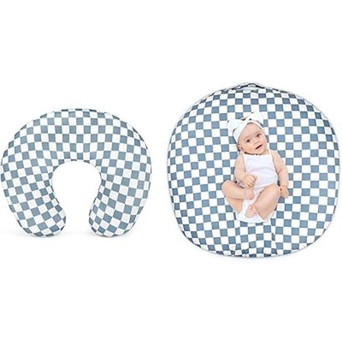 DILIMI Nursing Pillow Cover and Newborn Lounger Cover, Soft Comfortable Slipcover for Baby Girl Boys, Blue Checkered, Lounger Not Included