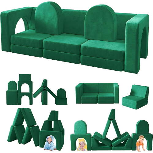 Wanan Toddler Couch, Modular Kids Sofa Foldable Loveseat with 2 Ottomans, Washable Cover, Gray