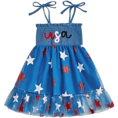 4th of July Toddler Baby Girl Outfit USA Dress Bowknot Halter Fouth of July Dresses Girls 4th of July Clothes