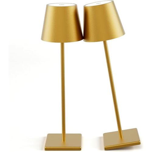 2-Pack LED Cordless Table Lamp 3W 5500mAh Rechargeable Battery Operated Stepless Dimmable Portable Lamp for Restaurant, Bedroom, Outdoor (Gold)