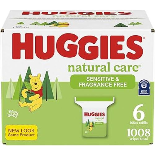Baby Wipes, Huggies Natural Care Sensitive, UNSCENTED, Hypoallergenic, 6 Refill Packs, 1008 Count (Pack of 1)