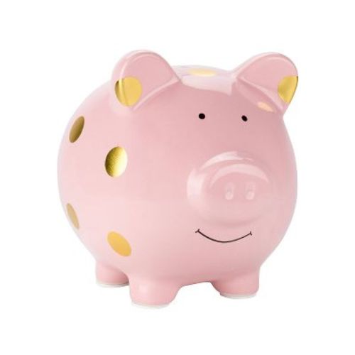 Pearhead Ceramic Piggy Bank - Pink/gold