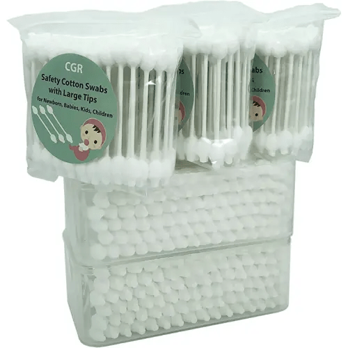 400pcs CGR Baby Safety Cotton Swabs with Large Tips for Newborn, Babies, Kids, Children, 100% Organic Cotton, White Paper Sticks, 5 Pack of 80 Swabs Total(2 Boxes and 3 Bags)
