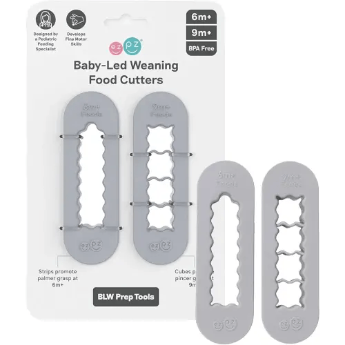 ezpz Baby Led Weaning Food Cutters | 2 Pack | For Ages 6 Months to 9 Months + (Pewter)