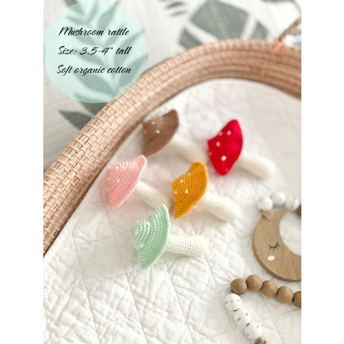 Baby Mushroom Rattle, Baby Gift, Baby Shower Gift, Organic Toadstool Toy, Custom Baby Shower Toy, Pretend Play Set, Woodland Nursery Gift