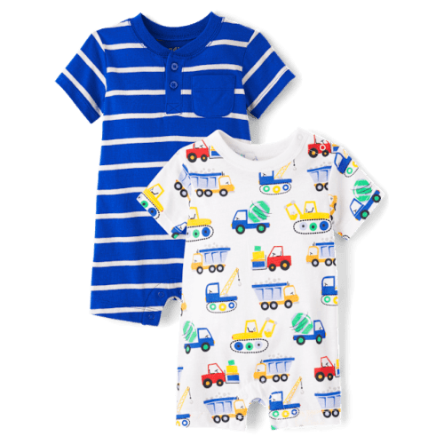 Baby Boys Construction Romper 2-Pack - White