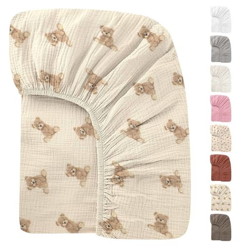 52x28 Inches Muslin Crib Sheets Fitted Crib Mattress Sheet for Baby Girls & Boys, 100% Cotton, Soft Boho Neutral Toddler Bedding Bed Sheets Fits Well Standard Size Crib Mattress 28x52 Inches