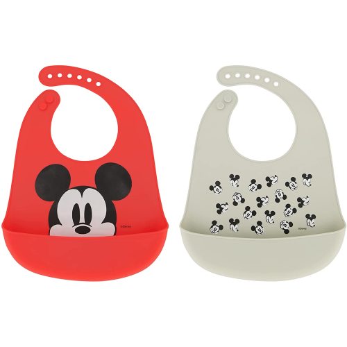 Disney 2-Pack Unisex Baby & Toddler Silicone Bibs with Food Catcher, Soft Waterproof Feeding Accessories