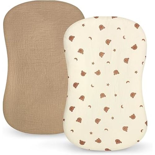 Pea Pod Muslin Baby Lounger Cover 2 Pack Cotton Slipcover, Soft Breathable Infant Lounger Covers Only for Newborn Baby Nest Lounger Sheets for Cozy Naps 0-12 Months(Bear
