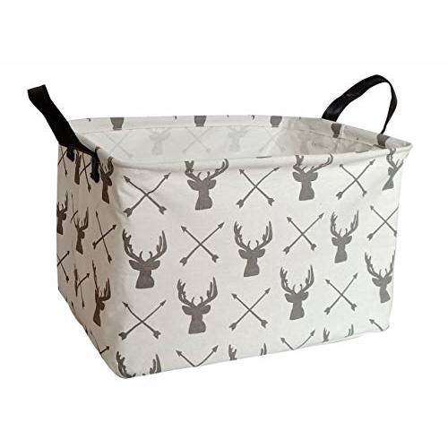 HUAYEE Rectangular Storage Bin Shelf Basket Canvas Fabric Toy Box,Waterproof Coating Nursery Hamper with Handles,Gift Basket for Home,Office,Clothes,Books(Deer)
