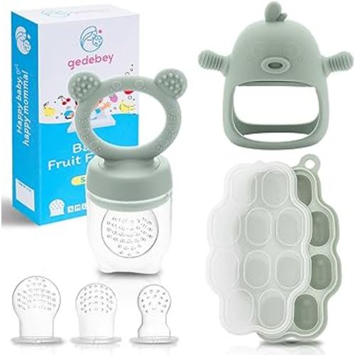 Baby Fruit Feeder Pacifier - 3 Pack | 1 Baby Food Feeder & 1 Baby Teether & 1 Baby Popsicle Molds | Breastmilk Popsicle Molds | Baby Teething Toys | Baby Fruit Food Feeder Pacifier Babies (Pea Green)