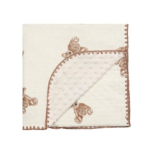 Baby Blanket Double Layer Cotton 40 x 40 Soft Receiving Blanket with Pattern Machine Washable Brown Bear