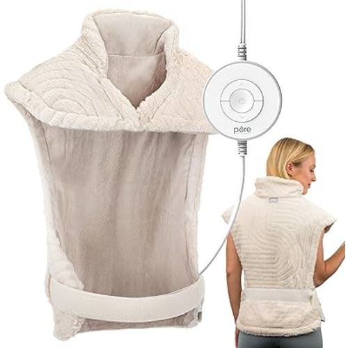 Pure Enrichment PureRadiance Back & Neck Luxury Heating Pad for Pain Relief, Patented Design, Soft Faux Fur & Micromink, 6 Heat Settings, Machine Washable, Universal Fit, 31.5” x 24” (Golden Sands)