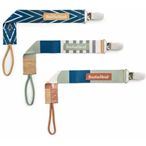 BooginHead Pacifier Clip Baby Pacifier Holder PaciGrip 3-Pack, Geometric Blue