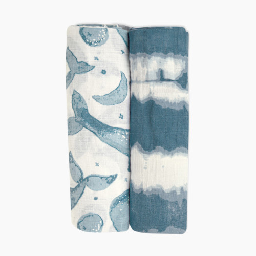 Crane Baby Cotton Muslin Swaddles (2 Pack) - Caspian Whales And Tie Dye