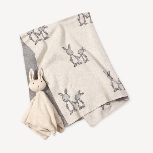 Bunny Mommy & Me Jacquard Knit Baby Blanket & Lovey Gift SET (Organic)