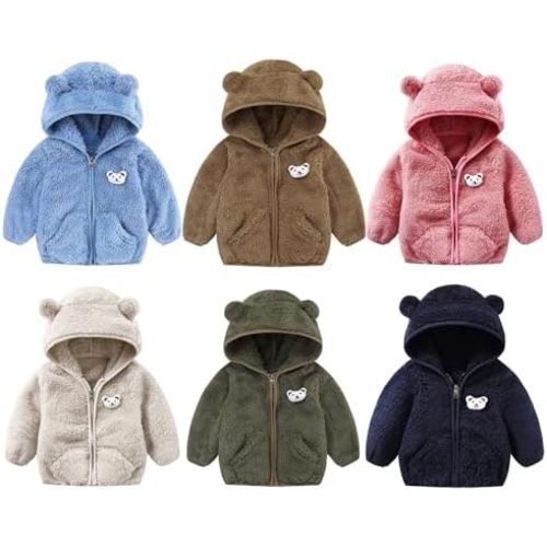 Newborn Baby Boy Coat Long Sleeve Zipper Fuzzy Coats 3D Ears Cute Soft Jacket Spring Fall Outerwear