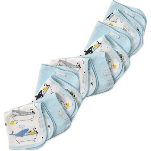 Butterblu River 10-Pack Baby Terry Washcloths 100% Organic Cotton Absorbent for Baby and Toddler Boys & Girls, Oh Whale, One Size