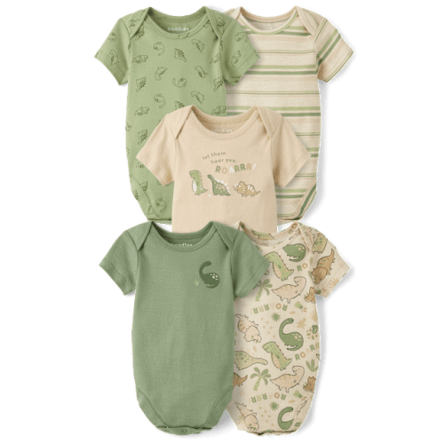 Baby Boys Dino Bodysuit 5-Pack - Brown