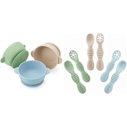 PandaEar 3 Pack Baby Bowls & 6 Pack Silicone Baby Spoons