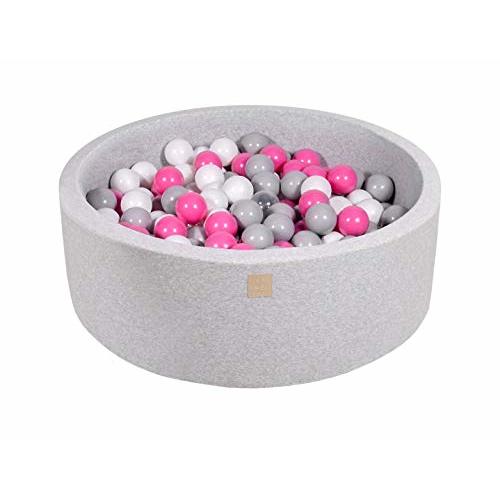 MEOWBABY Foam Ball Pit 35 x 11.5 in /200 Balls Included ∅ 2.75in Round Ball Pit for Baby Kids Soft Children Toddler Playpen Made in EU Light Grey: Light Pink/Grey/White