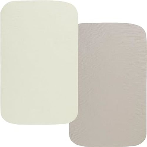 Muslin Bassinet Sheets 33" x 19" Compatible with Mika Micky, KoolaBaby (3 in 1), BabyBond, HARPPA and RICUTON Bedside Bassinet, 2 Pack for Baby Boy and Girl, Fog and Beige